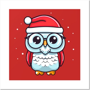 Cute Owl Santa Claus Posters and Art